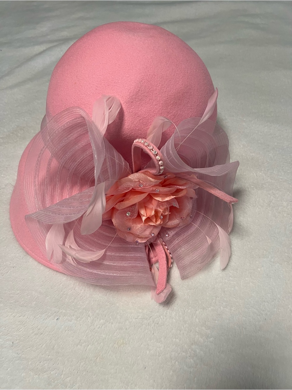 Elegant Pink Floral Feathered Women's Dress Hat